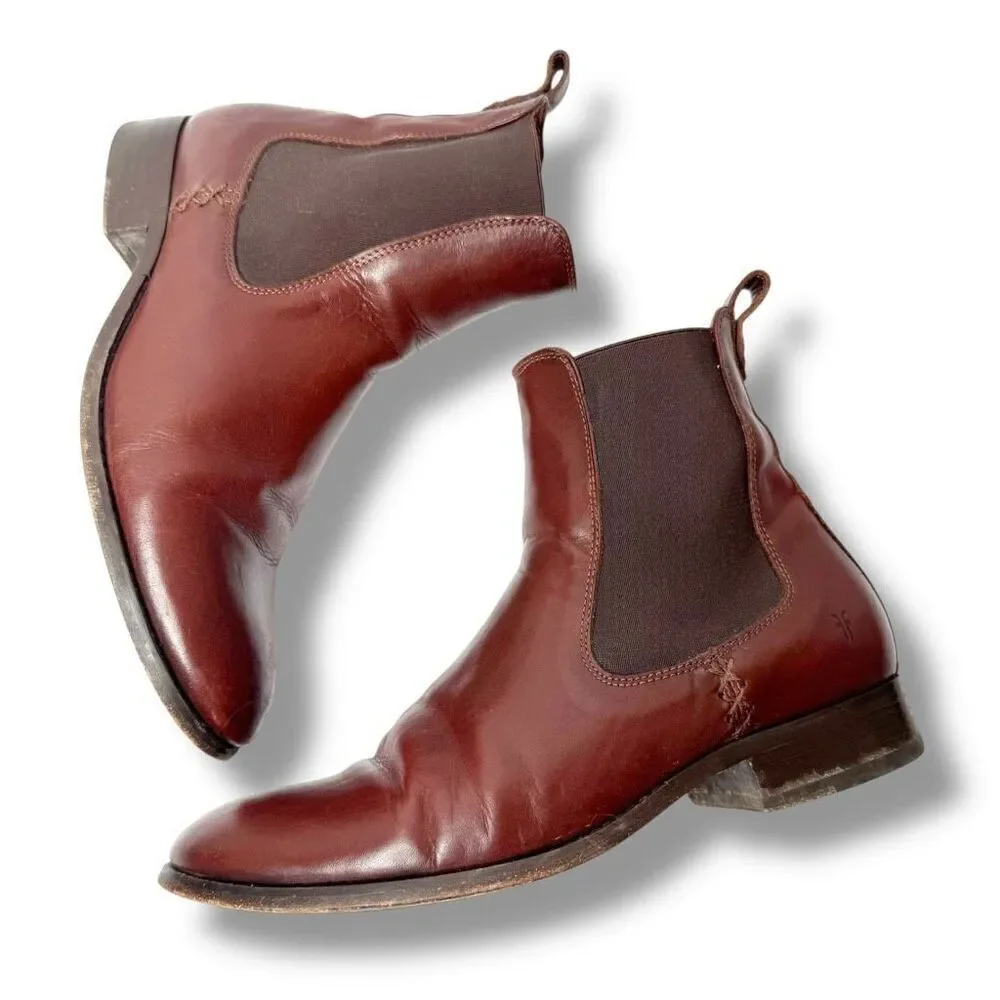 Frye Melissa Cognac Leather Almond Toe Ankle Chelsea Boots Women's Size 9 B